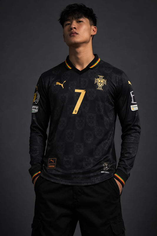 PORTUGAL 25 - 26 BLACK KIT RONALDO POLO JERSEY FULL JERSEY